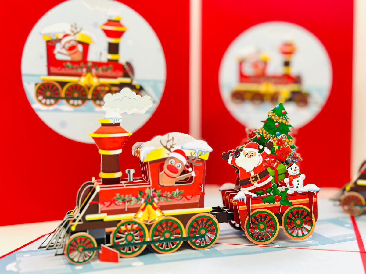Santa Christmas Train Origami Pop Cards 3D Pop Up Greeting Card Merry Christmas Thank You Handmade Best Wishes Blank Card Gift Happy Holidays Celebrate the Special Day Moment with Family and Friends