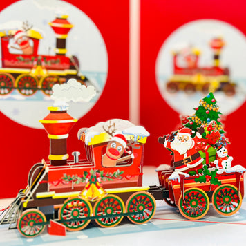 Santa Christmas Train Origami Pop Cards 3D Pop Up Greeting Card Merry Christmas Thank You Handmade Best Wishes Blank Card Gift Happy Holidays Celebrate the Special Day Moment with Family and Friends