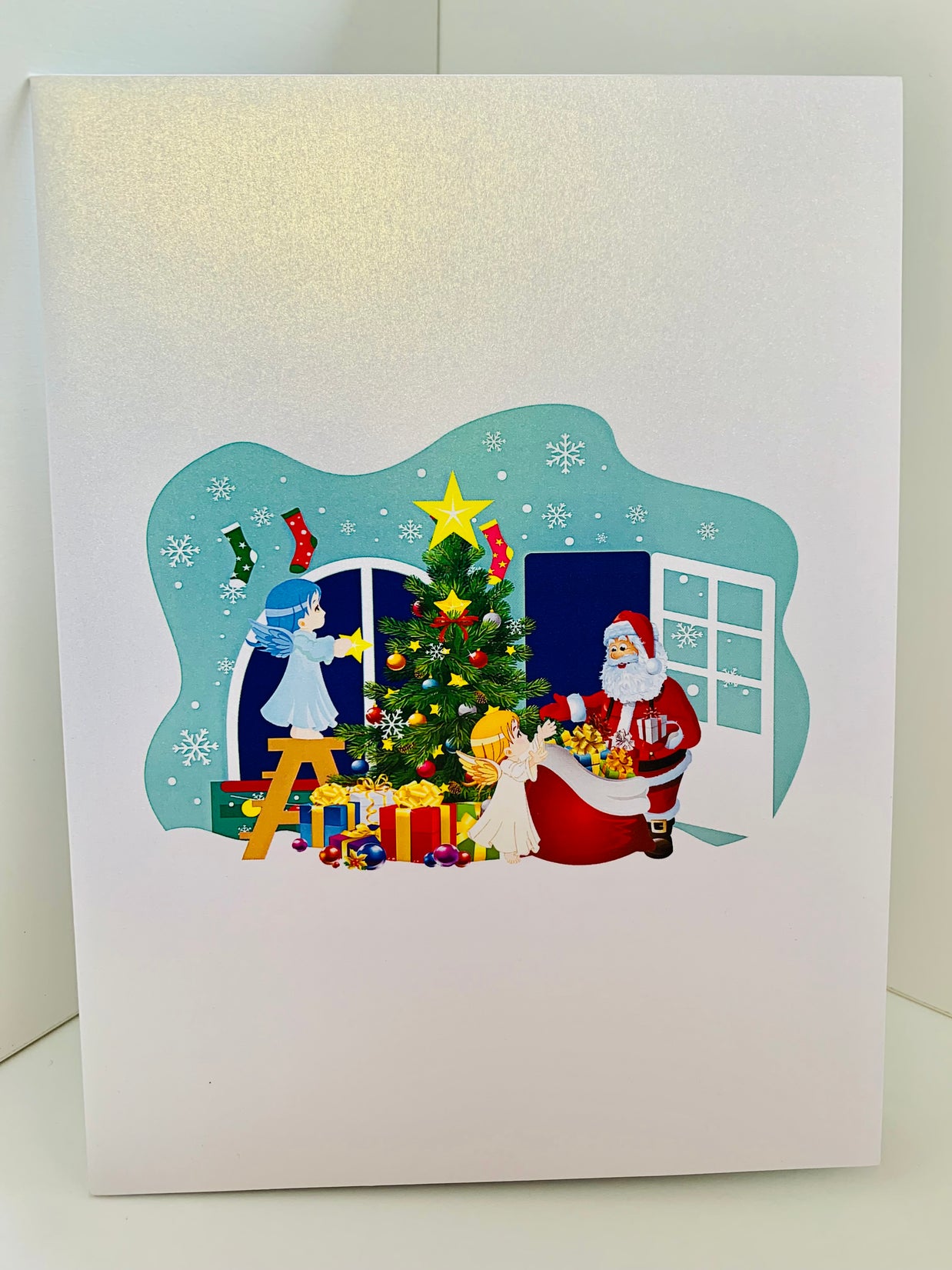 Santa Claus & Baby Angels Decorate Christmas Shop Origami Pop Cards 3D Pop Up Greeting Card Merry Christmas Thank You Handmade Best Wishes Blank Card Gift Happy Holidays Celebrate the Special Day Moment with Family and Friends