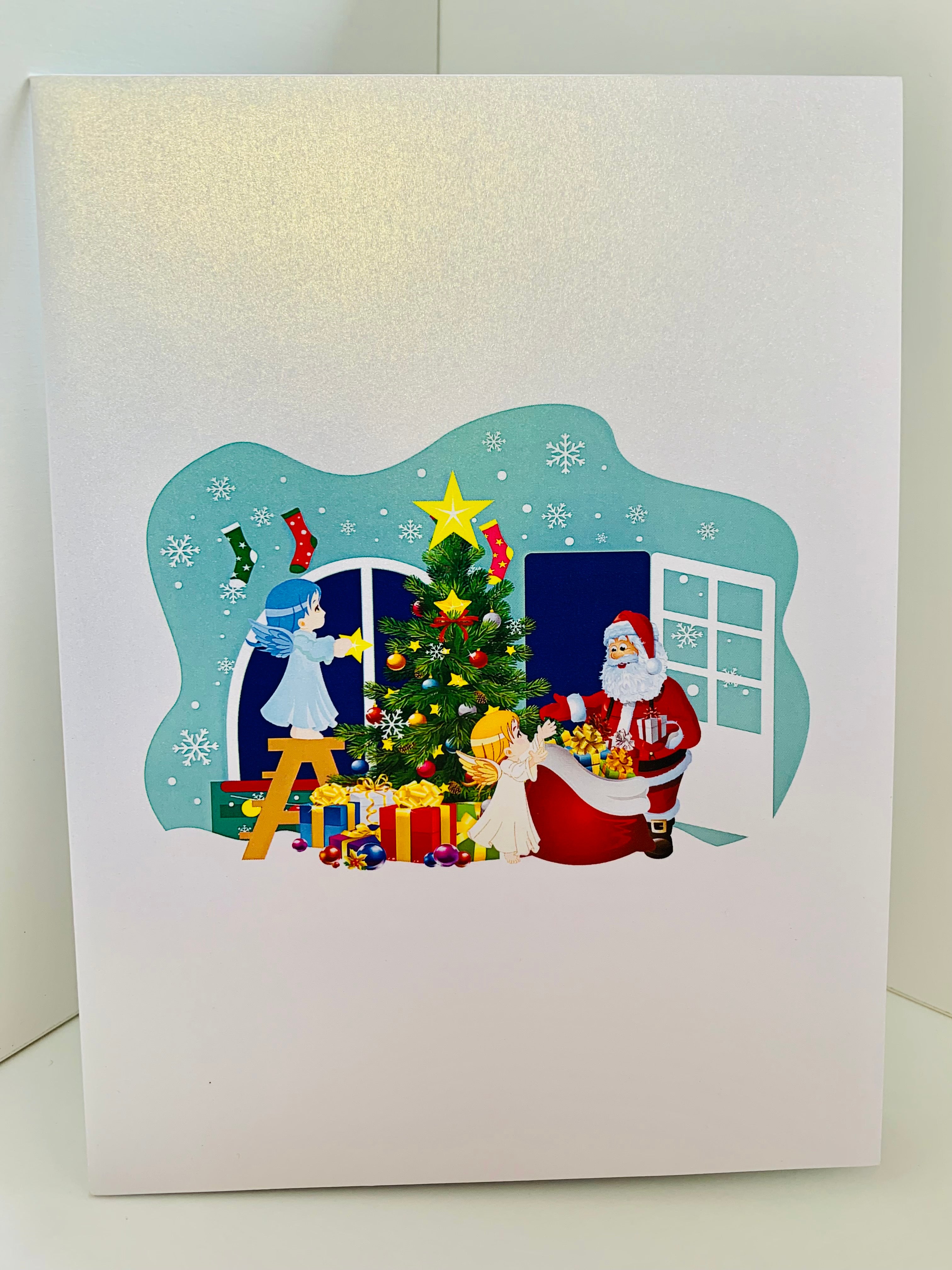 Santa Claus & Baby Angels Decorate Christmas Shop Origami Pop Cards 3D Pop Up Greeting Card Merry Christmas Thank You Handmade Best Wishes Blank Card Gift Happy Holidays Celebrate the Special Day Moment with Family and Friends