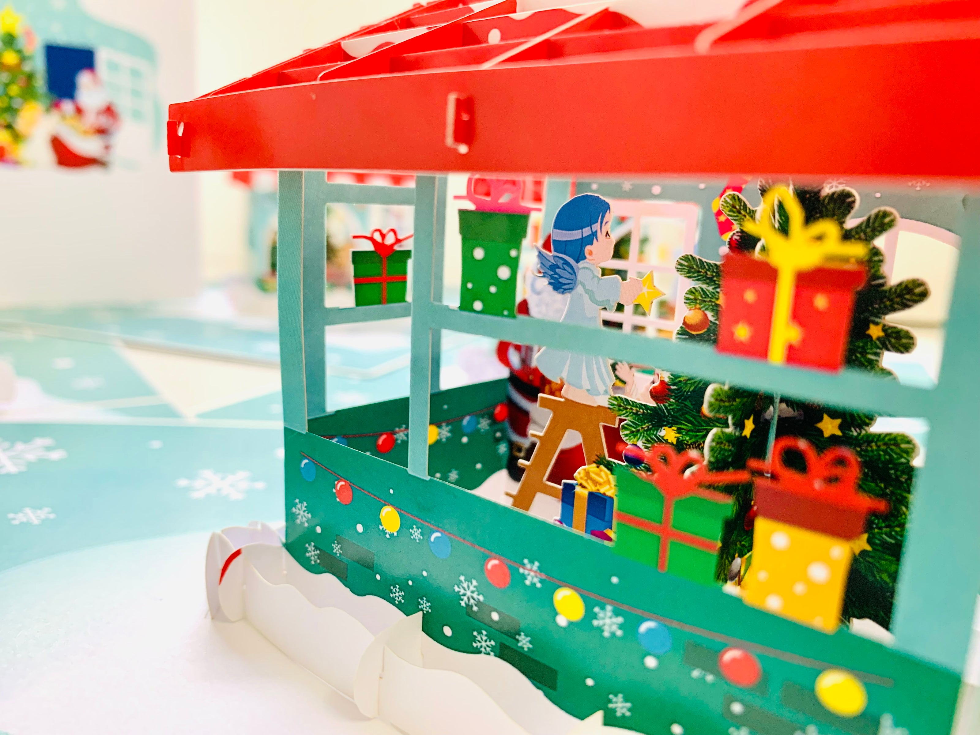 Santa Claus & Baby Angels Decorate Christmas Shop Origami Pop Cards 3D Pop Up Greeting Card Merry Christmas Thank You Handmade Best Wishes Blank Card Gift Happy Holidays Celebrate the Special Day Moment with Family and Friends