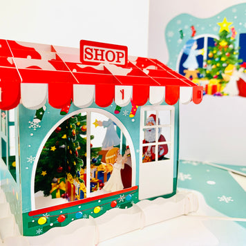 Santa Claus & Baby Angels Decorate Christmas Shop Origami Pop Cards 3D Pop Up Greeting Card Merry Christmas Thank You Handmade Best Wishes Blank Card Gift Happy Holidays Celebrate the Special Day Moment with Family and Friends