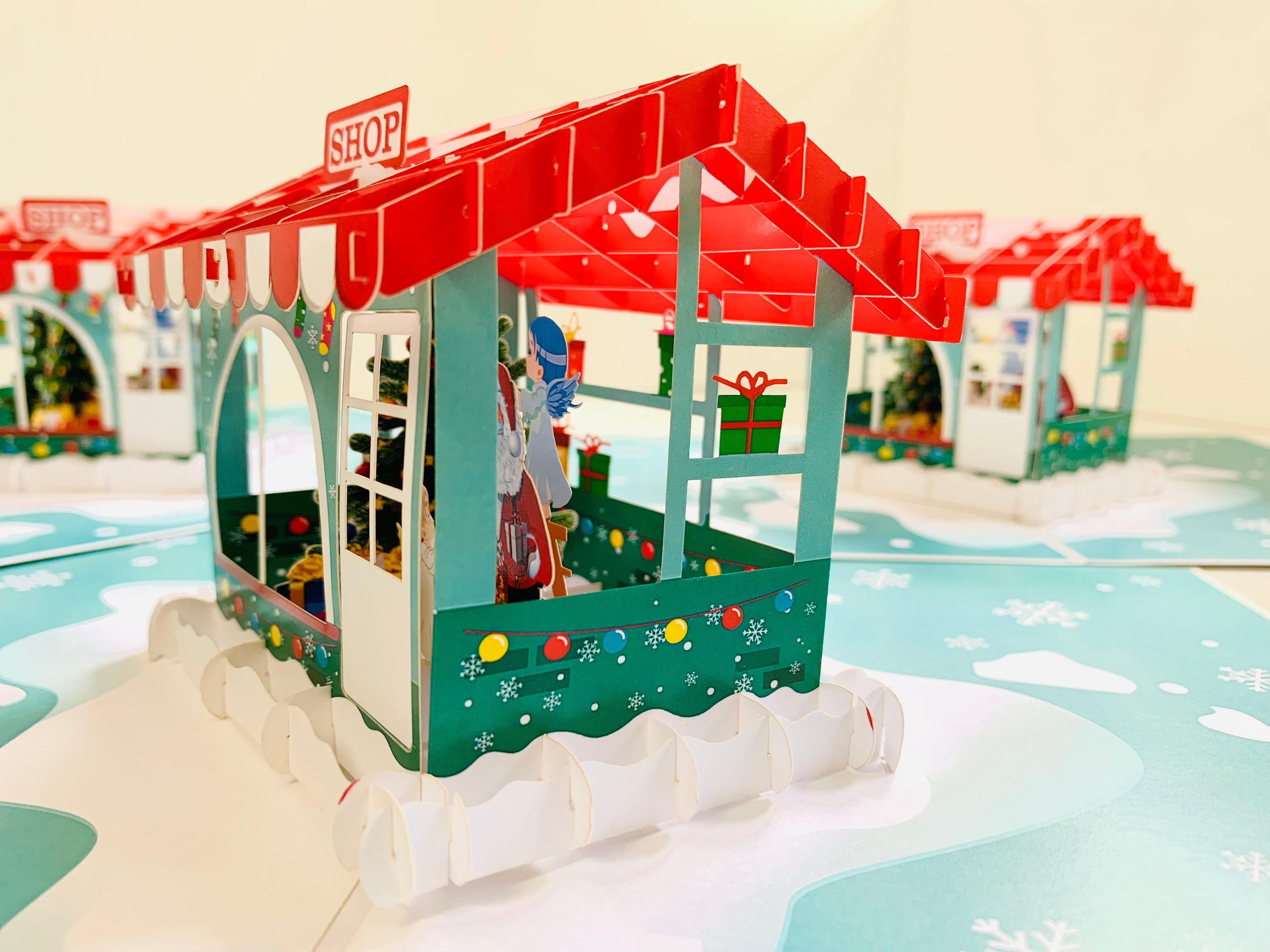 Santa Claus & Baby Angels Decorate Christmas Shop Origami Pop Cards 3D Pop Up Greeting Card Merry Christmas Thank You Handmade Best Wishes Blank Card Gift Happy Holidays Celebrate the Special Day Moment with Family and Friends