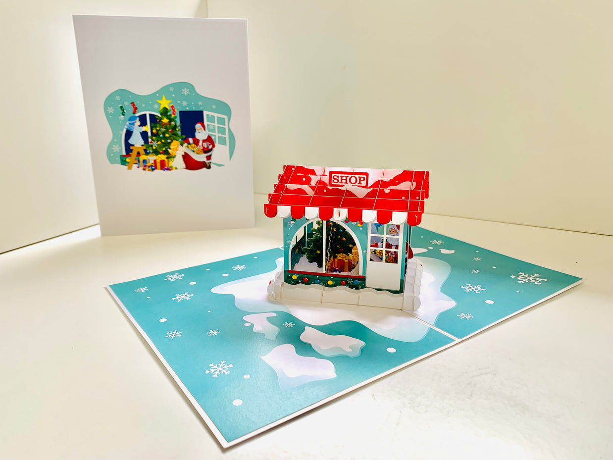 Santa Claus & Baby Angels Decorate Christmas Shop Origami Pop Cards 3D Pop Up Greeting Card Merry Christmas Thank You Handmade Best Wishes Blank Card Gift Happy Holidays Celebrate the Special Day Moment with Family and Friends