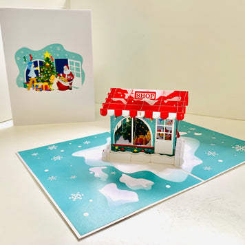 Santa Claus & Baby Angels Decorate Christmas Shop Origami Pop Cards 3D Pop Up Greeting Card Merry Christmas Thank You Handmade Best Wishes Blank Card Gift Happy Holidays Celebrate the Special Day Moment with Family and Friends
