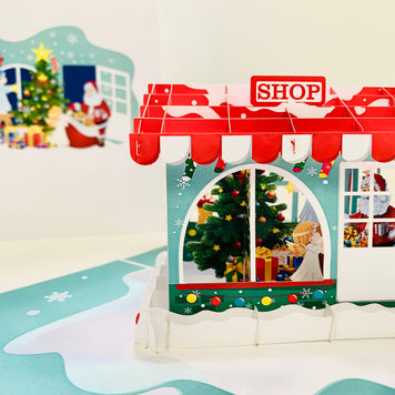 Santa Claus & Baby Angels Decorate Christmas Shop Origami Pop Cards 3D Pop Up Greeting Card Merry Christmas Thank You Handmade Best Wishes Blank Card Gift Happy Holidays Celebrate the Special Day Moment with Family and Friends