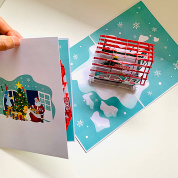 Santa Claus & Baby Angels Decorate Christmas Shop Origami Pop Cards 3D Pop Up Greeting Card Merry Christmas Thank You Handmade Best Wishes Blank Card Gift Happy Holidays Celebrate the Special Day Moment with Family and Friends