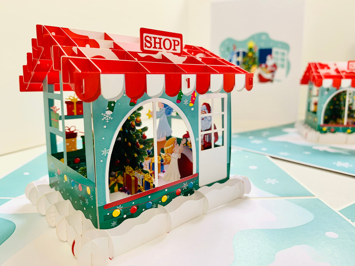 Santa Claus & Baby Angels Decorate Christmas Shop Origami Pop Cards 3D Pop Up Greeting Card Merry Christmas Thank You Handmade Best Wishes Blank Card Gift Happy Holidays Celebrate the Special Day Moment with Family and Friends