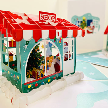 Santa Claus & Baby Angels Decorate Christmas Shop Origami Pop Cards 3D Pop Up Greeting Card Merry Christmas Thank You Handmade Best Wishes Blank Card Gift Happy Holidays Celebrate the Special Day Moment with Family and Friends