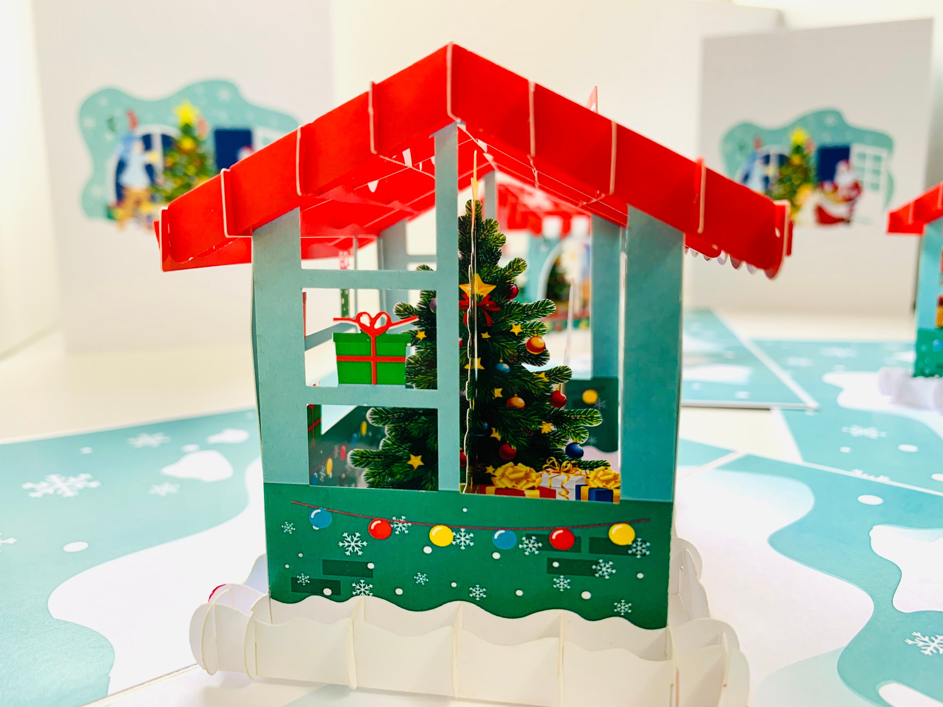 Santa Claus & Baby Angels Decorate Christmas Shop Origami Pop Cards 3D Pop Up Greeting Card Merry Christmas Thank You Handmade Best Wishes Blank Card Gift Happy Holidays Celebrate the Special Day Moment with Family and Friends