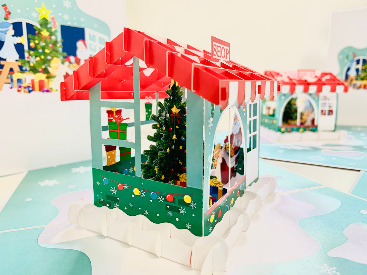Santa Claus & Baby Angels Decorate Christmas Shop Origami Pop Cards 3D Pop Up Greeting Card Merry Christmas Thank You Handmade Best Wishes Blank Card Gift Happy Holidays Celebrate the Special Day Moment with Family and Friends