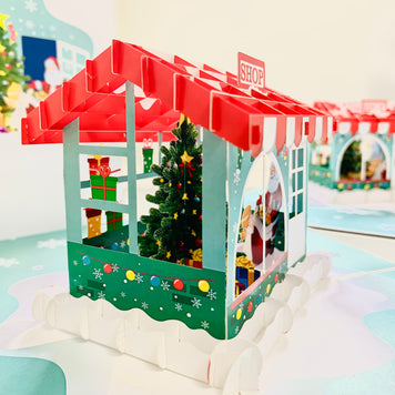 Santa Claus & Baby Angels Decorate Christmas Shop Origami Pop Cards 3D Pop Up Greeting Card Merry Christmas Thank You Handmade Best Wishes Blank Card Gift Happy Holidays Celebrate the Special Day Moment with Family and Friends