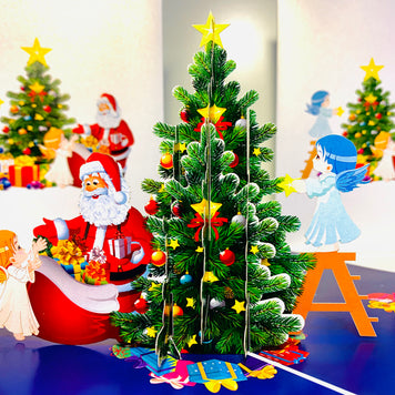 Santa Claus & Baby Angels Decorate Christmas Tree Origami Pop Cards 3D Pop Up Greeting Card Merry Christmas Thank You Handmade Best Wishes Blank Card Gift Happy Holidays Celebrate the Special Day Moment with Family and Friends