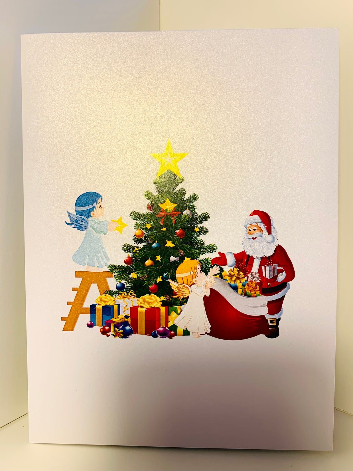 Santa Claus & Baby Angels Decorate Christmas Tree Origami Pop Cards 3D Pop Up Greeting Card Merry Christmas Thank You Handmade Best Wishes Blank Card Gift Happy Holidays Celebrate the Special Day Moment with Family and Friends