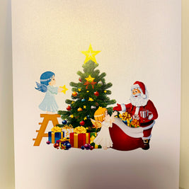 Santa Claus & Baby Angels Decorate Christmas Tree Origami Pop Cards 3D Pop Up Greeting Card Merry Christmas Thank You Handmade Best Wishes Blank Card Gift Happy Holidays Celebrate the Special Day Moment with Family and Friends