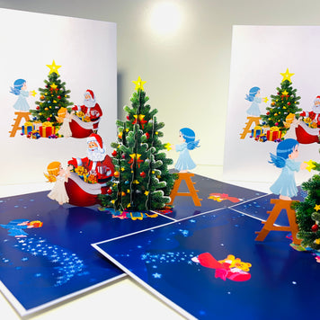 Santa Claus & Baby Angels Decorate Christmas Tree Origami Pop Cards 3D Pop Up Greeting Card Merry Christmas Thank You Handmade Best Wishes Blank Card Gift Happy Holidays Celebrate the Special Day Moment with Family and Friends