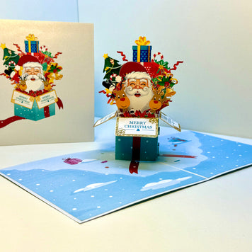 🎄Santa Claus & Reindeer in a Magical Christmas Gift Box – Size 15x15cm Origami Pop Cards 3D Pop Up Greeting Card Merry Christmas Thank You Handmade Best Wishes Blank Card Gift Happy Holidays Celebrate the Special Day