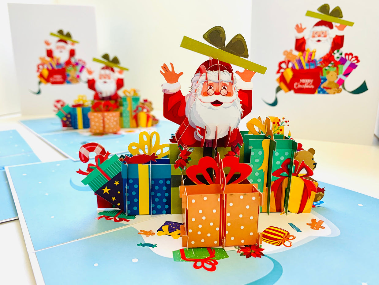 Santa Claus with Christmas Presents Origami Pop Cards 3D Pop Up Greeting Card Merry Christmas Thank You Handmade Best Wishes Blank Card Gift Happy Holidays Celebrate the Special Day Moment with Family and Friends
