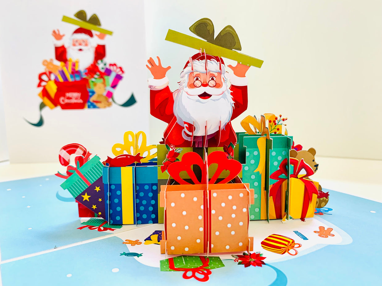 Santa Claus with Christmas Presents Origami Pop Cards 3D Pop Up Greeting Card Merry Christmas Thank You Handmade Best Wishes Blank Card Gift Happy Holidays Celebrate the Special Day Moment with Family and Friends