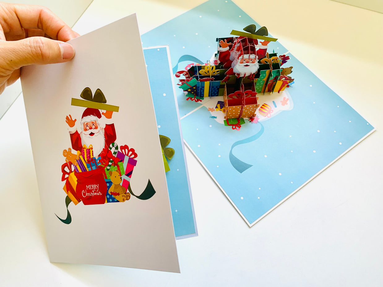 Santa Claus with Christmas Presents Origami Pop Cards 3D Pop Up Greeting Card Merry Christmas Thank You Handmade Best Wishes Blank Card Gift Happy Holidays Celebrate the Special Day Moment with Family and Friends