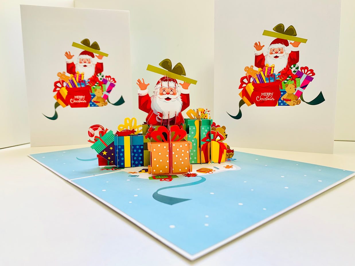 Santa Claus with Christmas Presents Origami Pop Cards 3D Pop Up Greeting Card Merry Christmas Thank You Handmade Best Wishes Blank Card Gift Happy Holidays Celebrate the Special Day Moment with Family and Friends