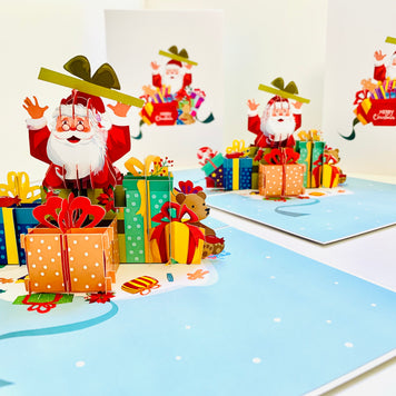 Santa Claus with Christmas Presents Origami Pop Cards 3D Pop Up Greeting Card Merry Christmas Thank You Handmade Best Wishes Blank Card Gift Happy Holidays Celebrate the Special Day Moment with Family and Friends