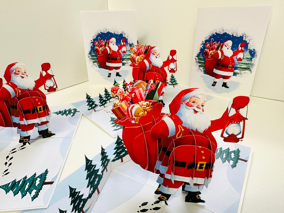 Santa with Toy Bag Origami Pop Cards 3D Pop Up Greeting Card Merry Christmas Thank You Handmade Best Wishes Blank Card Gift Happy Holidays Celebrate the Special Day Moment with Family and Friends