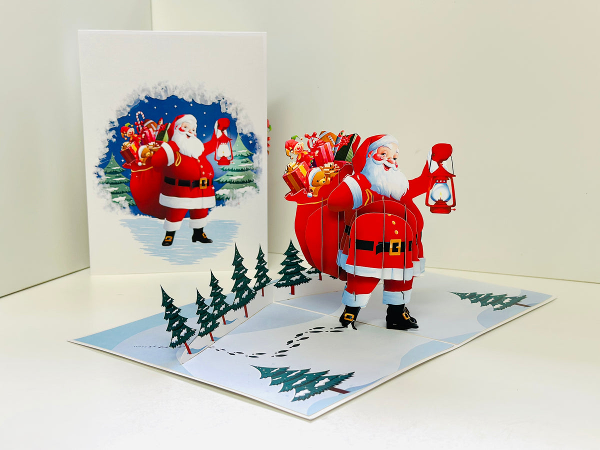 Santa with Toy Bag Origami Pop Cards 3D Pop Up Greeting Card Merry Christmas Thank You Handmade Best Wishes Blank Card Gift Happy Holidays Celebrate the Special Day Moment with Family and Friends