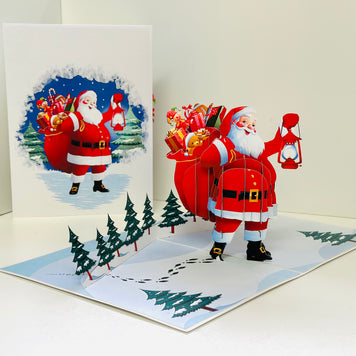 Santa with Toy Bag Origami Pop Cards 3D Pop Up Greeting Card Merry Christmas Thank You Handmade Best Wishes Blank Card Gift Happy Holidays Celebrate the Special Day Moment with Family and Friends