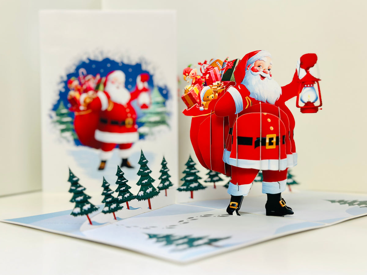 Santa with Toy Bag Origami Pop Cards 3D Pop Up Greeting Card Merry Christmas Thank You Handmade Best Wishes Blank Card Gift Happy Holidays Celebrate the Special Day Moment with Family and Friends