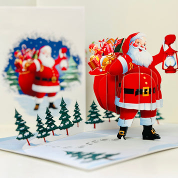 Santa with Toy Bag Origami Pop Cards 3D Pop Up Greeting Card Merry Christmas Thank You Handmade Best Wishes Blank Card Gift Happy Holidays Celebrate the Special Day Moment with Family and Friends