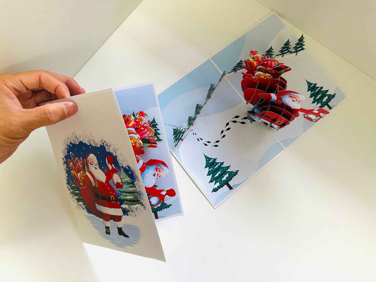 Santa with Toy Bag Origami Pop Cards 3D Pop Up Greeting Card Merry Christmas Thank You Handmade Best Wishes Blank Card Gift Happy Holidays Celebrate the Special Day Moment with Family and Friends