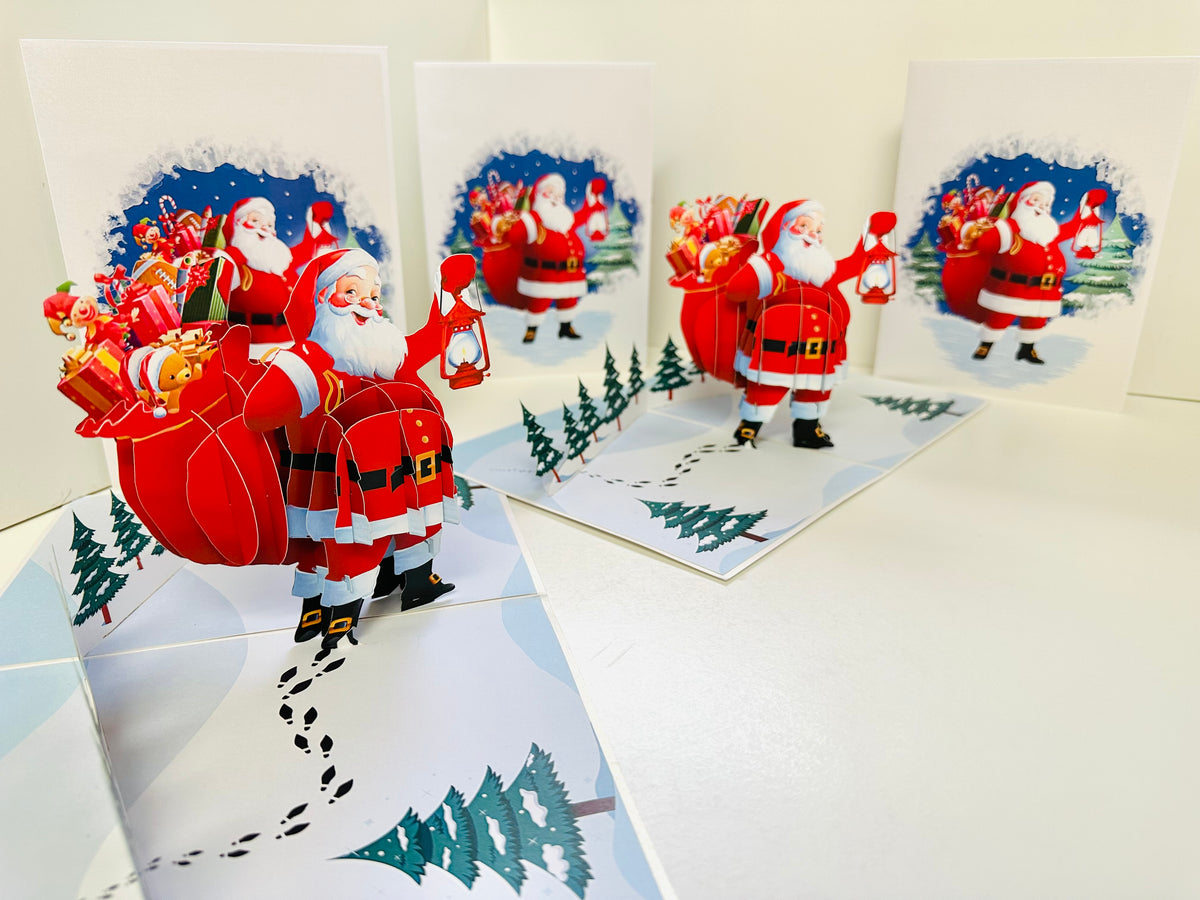 Santa with Toy Bag Origami Pop Cards 3D Pop Up Greeting Card Merry Christmas Thank You Handmade Best Wishes Blank Card Gift Happy Holidays Celebrate the Special Day Moment with Family and Friends