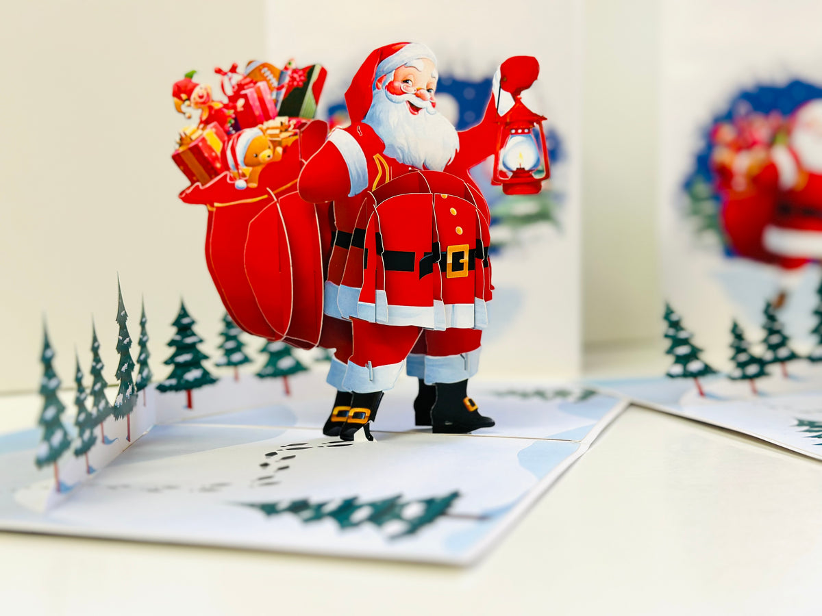 Santa with Toy Bag Origami Pop Cards 3D Pop Up Greeting Card Merry Christmas Thank You Handmade Best Wishes Blank Card Gift Happy Holidays Celebrate the Special Day Moment with Family and Friends