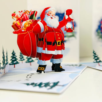 Santa with Toy Bag Origami Pop Cards 3D Pop Up Greeting Card Merry Christmas Thank You Handmade Best Wishes Blank Card Gift Happy Holidays Celebrate the Special Day Moment with Family and Friends