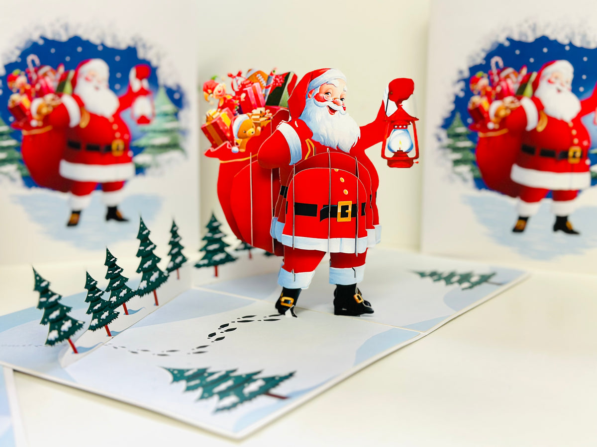 Santa with Toy Bag Origami Pop Cards 3D Pop Up Greeting Card Merry Christmas Thank You Handmade Best Wishes Blank Card Gift Happy Holidays Celebrate the Special Day Moment with Family and Friends