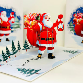 Santa with Toy Bag Origami Pop Cards 3D Pop Up Greeting Card Merry Christmas Thank You Handmade Best Wishes Blank Card Gift Happy Holidays Celebrate the Special Day Moment with Family and Friends