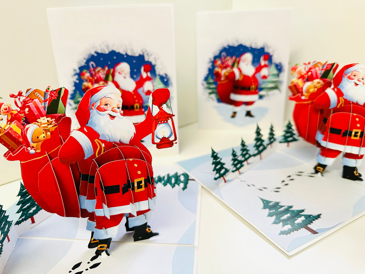 Santa with Toy Bag Origami Pop Cards 3D Pop Up Greeting Card Merry Christmas Thank You Handmade Best Wishes Blank Card Gift Happy Holidays Celebrate the Special Day Moment with Family and Friends