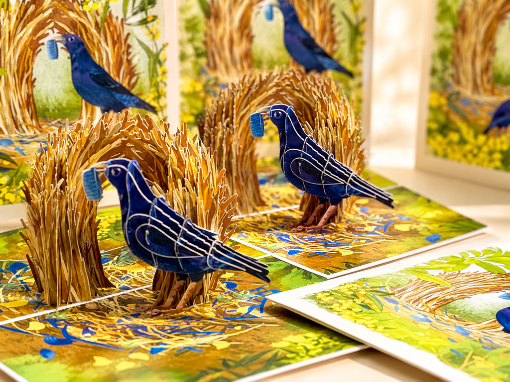 Satin Bowerbird - Australia's Unique Wildlife Origami Pop Cards 3D Pop Up Greeting Card Celebrate Happy Birthday Thank You Handmade Best Wishes Gift Thinking of You Blank Card for Any Occasion Happy Mother's Day Happy Father's Day Australiana Nature