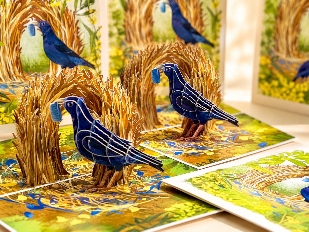 Satin Bowerbird - Australia's Unique Wildlife Origami Pop Cards 3D Pop Up Greeting Card Celebrate Happy Birthday Thank You Handmade Best Wishes Gift Thinking of You Blank Card for Any Occasion Happy Mother's Day Happy Father's Day Australiana Nature