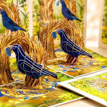Satin Bowerbird - Australia's Unique Wildlife Origami Pop Cards 3D Pop Up Greeting Card Celebrate Happy Birthday Thank You Handmade Best Wishes Gift Thinking of You Blank Card for Any Occasion Happy Mother's Day Happy Father's Day Australiana Nature