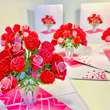 Sensational Bouquet of Red & Pink Roses in a Vase Origami Pop Cards 3D Pop Up Greeting Card Happy Birthday Thank You Handmade Gift Thinking of You Blank Card for Any Occasion Happy Mother's Day Happy Father's Australiana Celebrate and Romantic