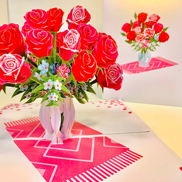 Sensational Bouquet of Red & Pink Roses in a Vase Origami Pop Cards 3D Pop Up Greeting Card Happy Birthday Thank You Handmade Gift Thinking of You Blank Card for Any Occasion Happy Mother's Day Happy Father's Australiana Celebrate and Romantic