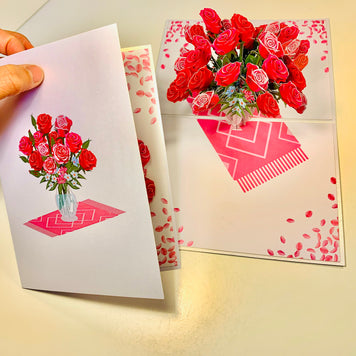 Sensational Bouquet of Red & Pink Roses in a Vase Origami Pop Cards 3D Pop Up Greeting Card Happy Birthday Thank You Handmade Gift Thinking of You Blank Card for Any Occasion Happy Mother's Day Happy Father's Australiana Celebrate and Romantic