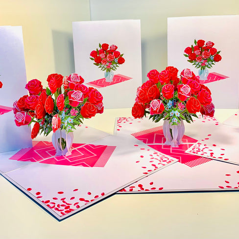 Sensational Bouquet of Red & Pink Roses in a Vase Origami Pop Cards 3D Pop Up Greeting Card Happy Birthday Thank You Handmade Gift Thinking of You Blank Card for Any Occasion Happy Mother's Day Happy Father's Australiana Celebrate and Romantic