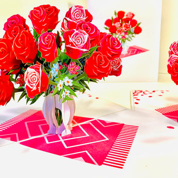 Sensational Bouquet of Red & Pink Roses in a Vase Origami Pop Cards 3D Pop Up Greeting Card Happy Birthday Thank You Handmade Gift Thinking of You Blank Card for Any Occasion Happy Mother's Day Happy Father's Australiana Celebrate and Romantic