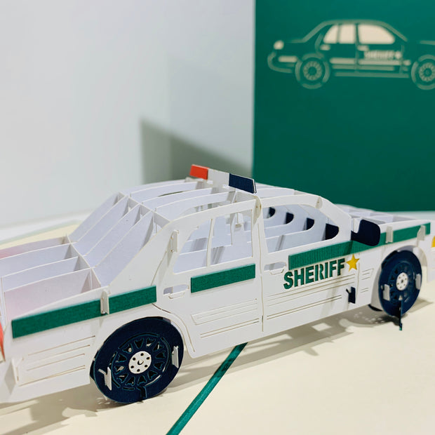 Sheriff Police Car Card - Perfect for Happy Father's Day Origami Pop Cards 3D Pop Up Greeting Card Celebrate Happy Birthday Thank You Handmade Best Wishes Gift Thinking of You Blank Card for Any Occasion