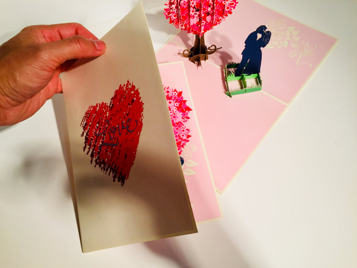 Silhouette Couple Kissing Under a Tree of Love Heart - Origami Pop Cards 3D Pop Up Greeting Card Merry Christmas Thank You Handmade Best Wishes Blank Card Gift Happy Holidays Celebrate the Special Day Moment with Family and Friends
