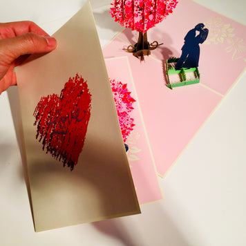 Silhouette Couple Kissing Under a Tree of Love Heart - Origami Pop Cards 3D Pop Up Greeting Card Merry Christmas Thank You Handmade Best Wishes Blank Card Gift Happy Holidays Celebrate the Special Day Moment with Family and Friends