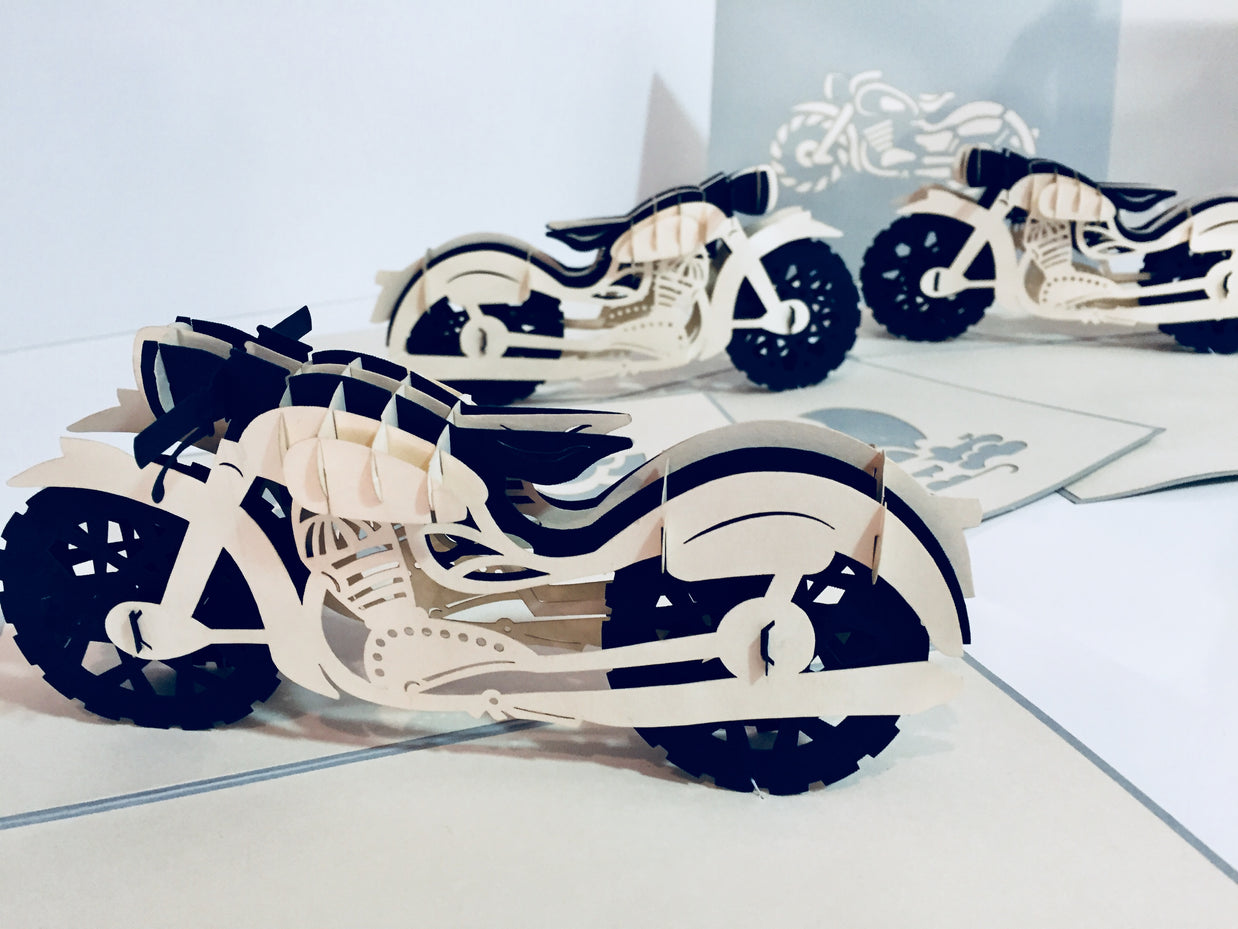Silver Grey Black Classic Motorbike - Perfect for Happy Father's Day Origami Pop Cards 3D Pop Up Greeting Card Celebrate Happy Birthday Thank You Handmade Best Wishes Gift Thinking of You Blank Card for Any Occasion Happy Mother's Day Australiana